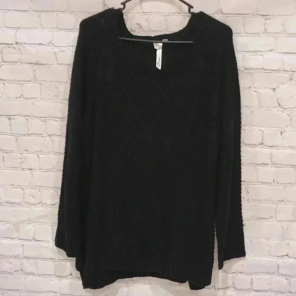 NY COLLECTION BLACK Garter Belt Stitch Chunky Acrylic Knit Sweater  Size 2X